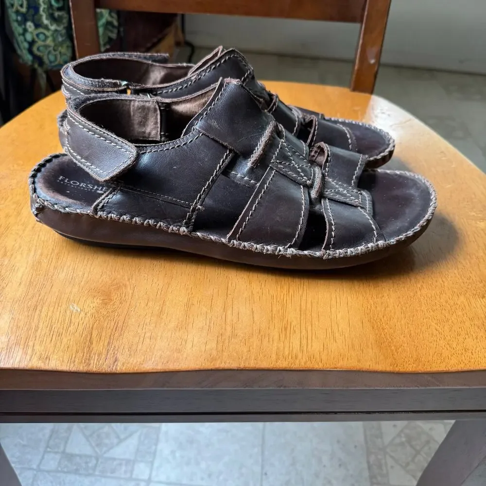 Florsheim Mens Brown Leather Fisherman Sandals Size 11 Wide  Hook Loop Closure